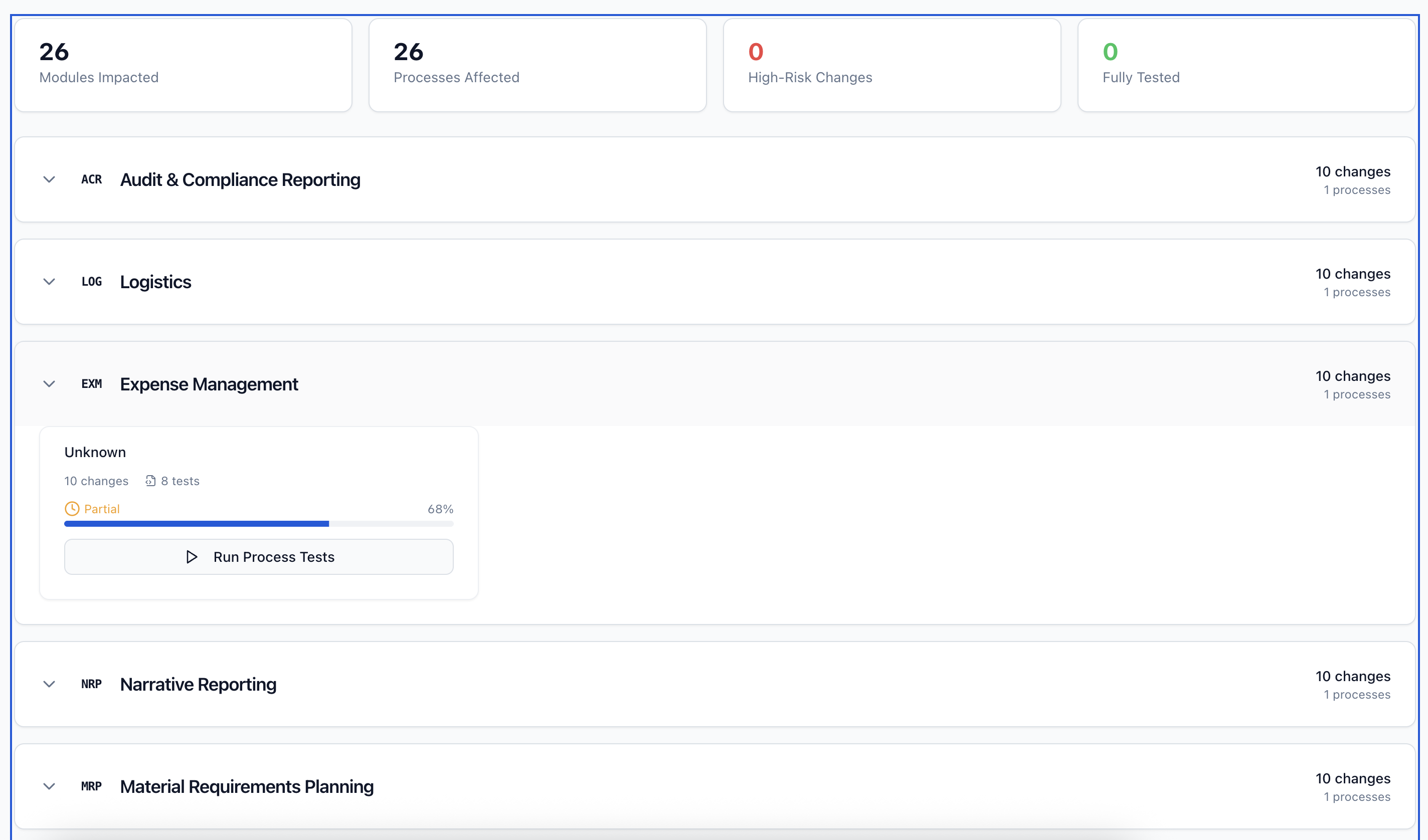 SyntraFlow Impact Analysis onboarding dashboard — Oracle teams switching from Tricentis in 90 days